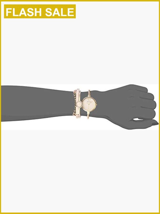 Gold-Tone Bangle Watch and Crystal Bracelet Set with Japanese Quartz Movement